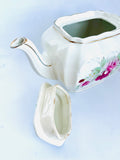 Saddler White and Red Rose Teapot