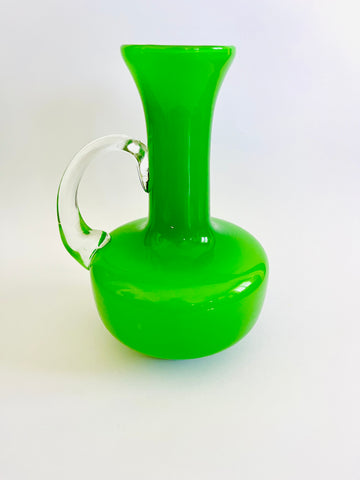 Art Glass Apple Green Jug with Clear Handle