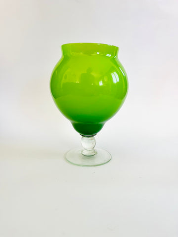 Art Glass Green Bulbed Vase