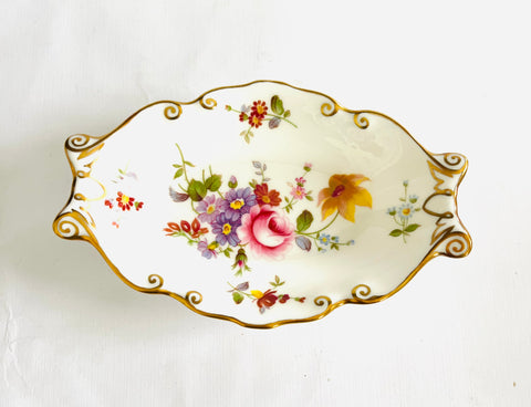 Derby Posies Oval Dish with Scroll Edges
