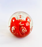 Clear Kraft Style Paperweight with Orange Blown Glass with Controlled Bubbles