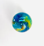 Clear Paperweight with Two Blue Fish Swimming over Blue and Yellow Coral