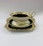 Aynsley fine bone china blue and gold trio