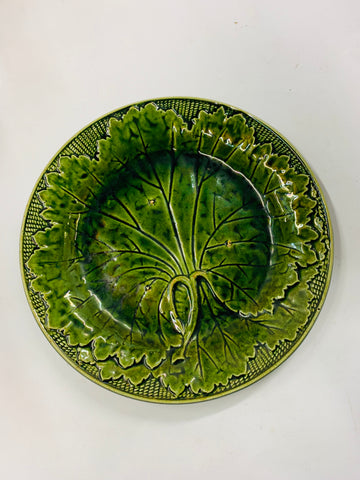 Antique green majolica leaf plate