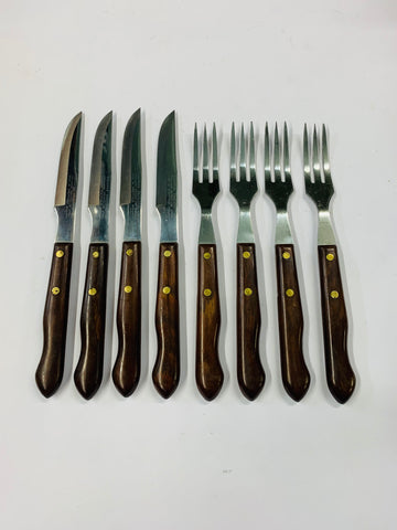 Set of 8 retro Midcentury steak knives and forks
