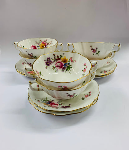 Set 6 Royal Crown Derby Posies soup bowls and saucers