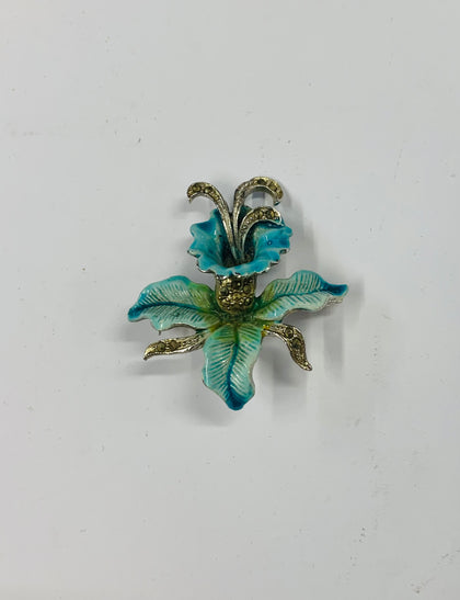 Vintage blue enamel and Marcasite brooch