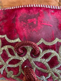 Vintage Leather and Red Velvet Bag with silver colour Thread