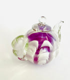 Glass Teapot Paperweight with Pink and Milky White Swirls