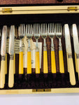 26 piece bone handled fish set with silver cuffs