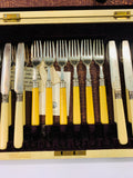 26 piece bone handled fish set with silver cuffs