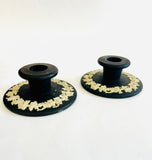 Black Wedgwood Pair of Candle Sticks