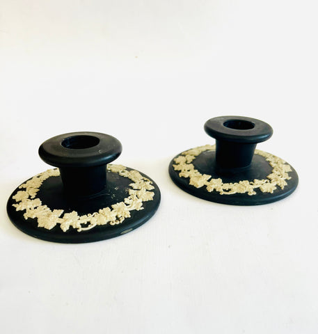 Black Wedgwood Pair of Candle Sticks