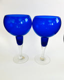 Art Glass Pair of Colbalt Blue Wine Shaped Vases