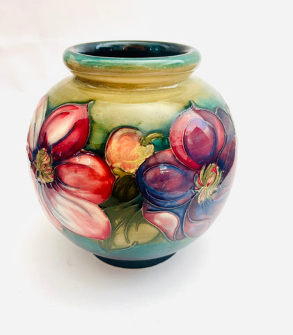 Moorcroft Medium Size Green and Blue Vase with Large Flowers