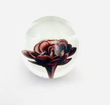 Clear Amberene Paperweight with a Deep Purple Flower