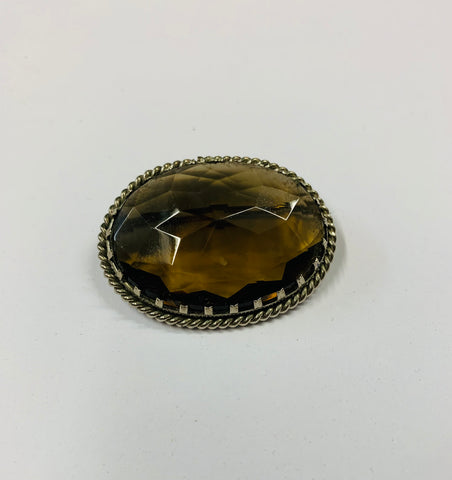 Vintage Smokey brown glass brooch