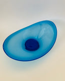 Midcentury blue art glass curved bowl