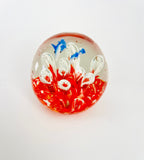 Small Paperweight with Two Blue Fish Swimming over a Red Coral and Clear Bubbles