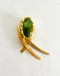Vintage Greenstone Brooch in Gold Metal swirl