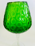 Art Glass Large Bubbled Green Wine Glass with Clear Stem