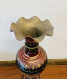 Large vintage brass vase with red details