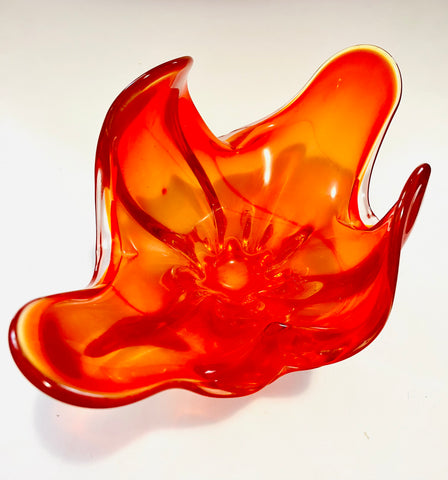 Large Midcentury Orange and Red Art Glass centerpiece bowl