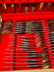 44 piece brass and teak wooden handled cutlery set