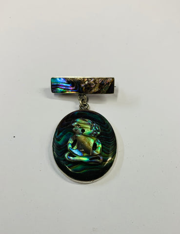 Sterling Silver and Paua Tiki brooch