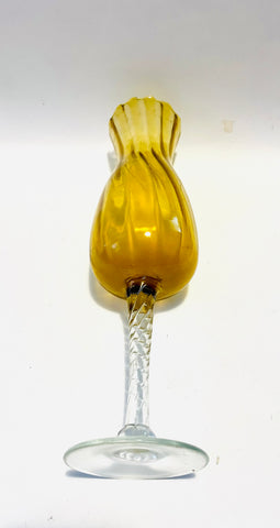 Yellow Twisted Art Glass Vase with Clear Stem