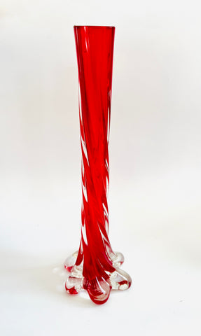 Red Twisted Art Glass with Bubble Base