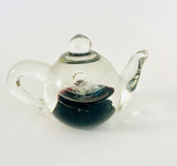 Glass Teapot Paperweight with Dark Purple Swirl with Silver Bubbles