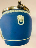 Dark blue Wedgwood biscuit barrel