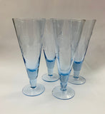 Set of 4 Midcentury tall blue glass cocktail glasses