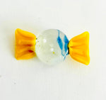 Vintage Glass Lolly Yellow ends with Clear middle with White dots and blue squiggle