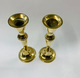 Solid brass pair of tapered candlesticks