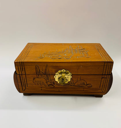 Carved wooden vintage jewellery box