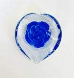 Heart Shaped Flat Paperweight with a Blue Rose