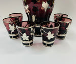 Venetian purple glass decanter and 6 glasses with silver overlay