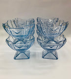 Set 8 Art Deco blue glass dessert bowls