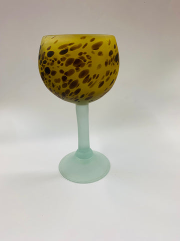 Large hand blown frosted Art glass wine goblet