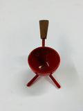 Midcentury red teak handle egg cup