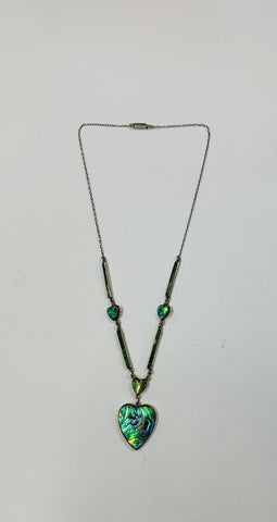 Antique sterling silver and Paua heart necklace