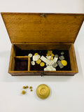 Antique gold weighing scales in box with weights