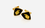 Vintage Set of Cufflinks Four Sided Shape with Blue Enamel and Gold Elephant