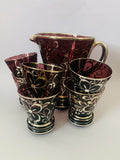 Large Purple Venetian glass and silver overlay jug and 6 glasses