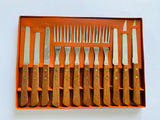 Midcentury steak knife and fork set wooden handles