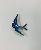 Vintage blue enamel swallow brooch