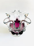 Purple and Clear Art Glass Pinched Vase