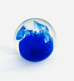 Small Paperweight with Cobalt Blue Base and Flower with Bubble in the Centre